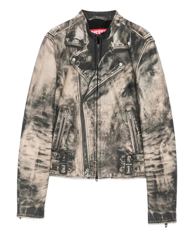 Diesel L-Uxure Zip-fastening Leather Jacket Neutrals
