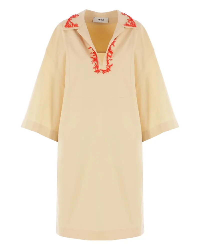 Fendi Bead-embroidered Cotton Dress Yellow