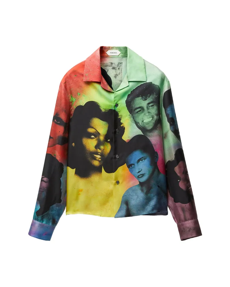 Versace Printed Silk Twill Slim Shirt Blue