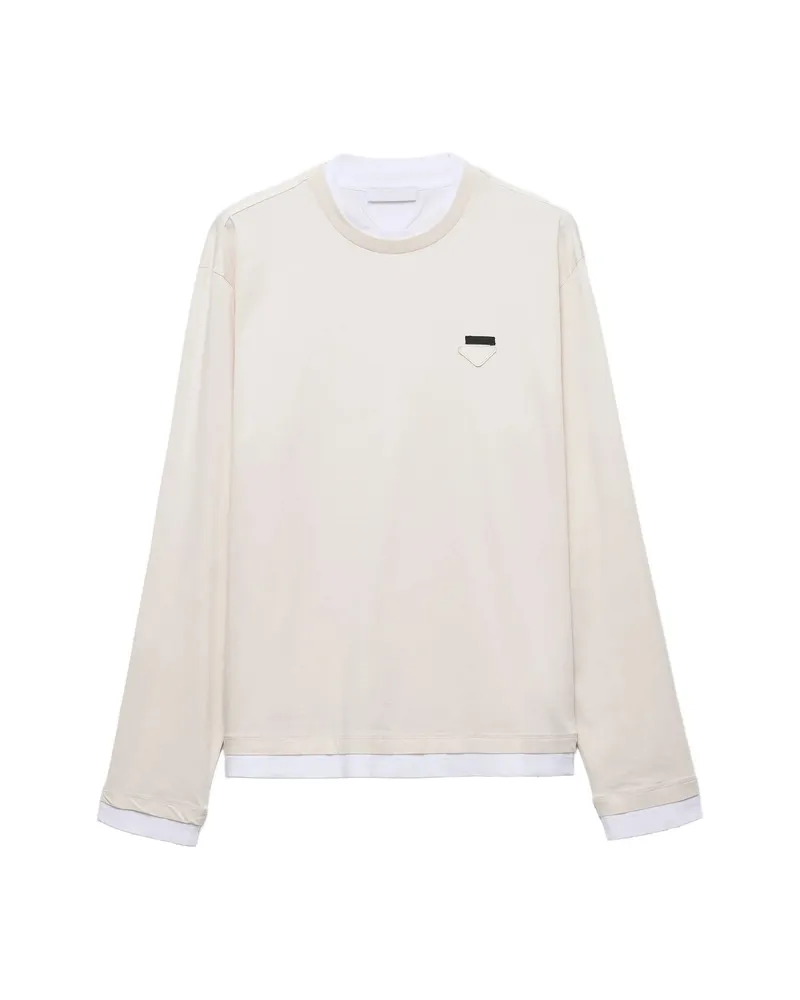 Prada Long-sleeved Cotton T-shirt Neutrals
