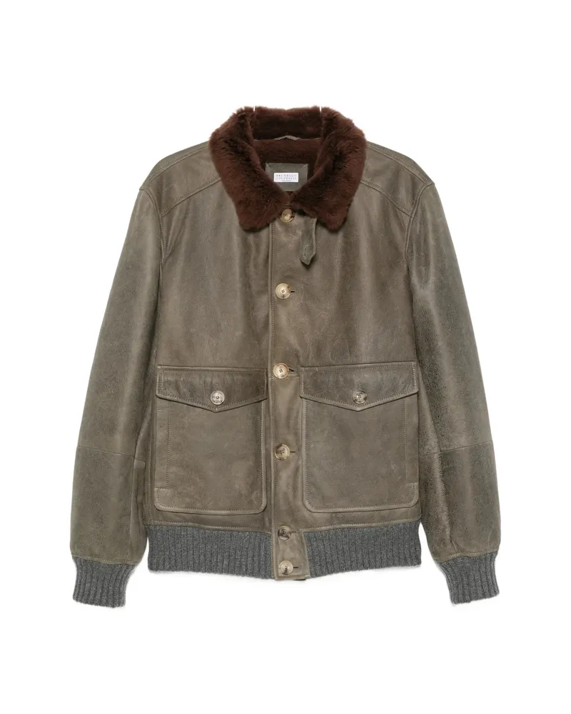 Brunello Cucinelli Shearling-trim Button-up Jacket Green