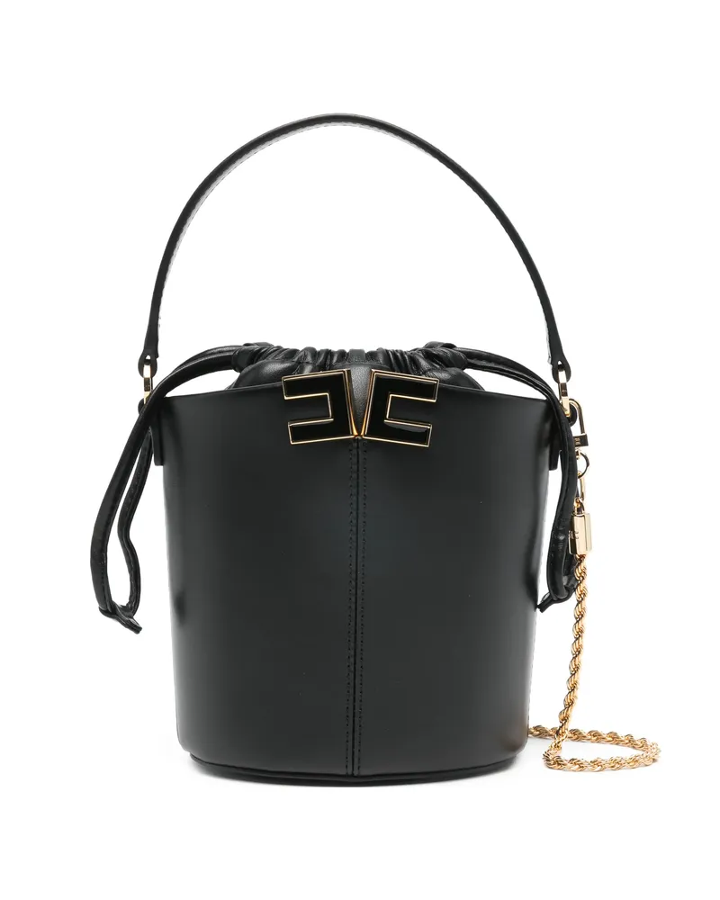 Elisabetta Franchi Logo-plaque Drawstring Mini Bucket Bag Black