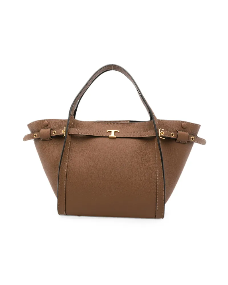TOD'S Small T Signature Leather Tote Bag Brown