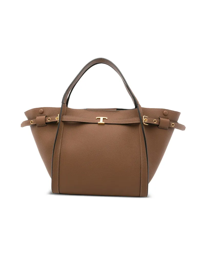 TOD'S Small T Signature Leather Tote Bag Brown