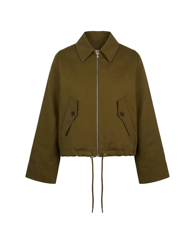Closed Drawstring-waist Zip-up Jacket Green