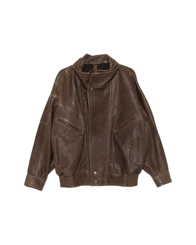 Petar Petrov Grained Leather Jacket Brown