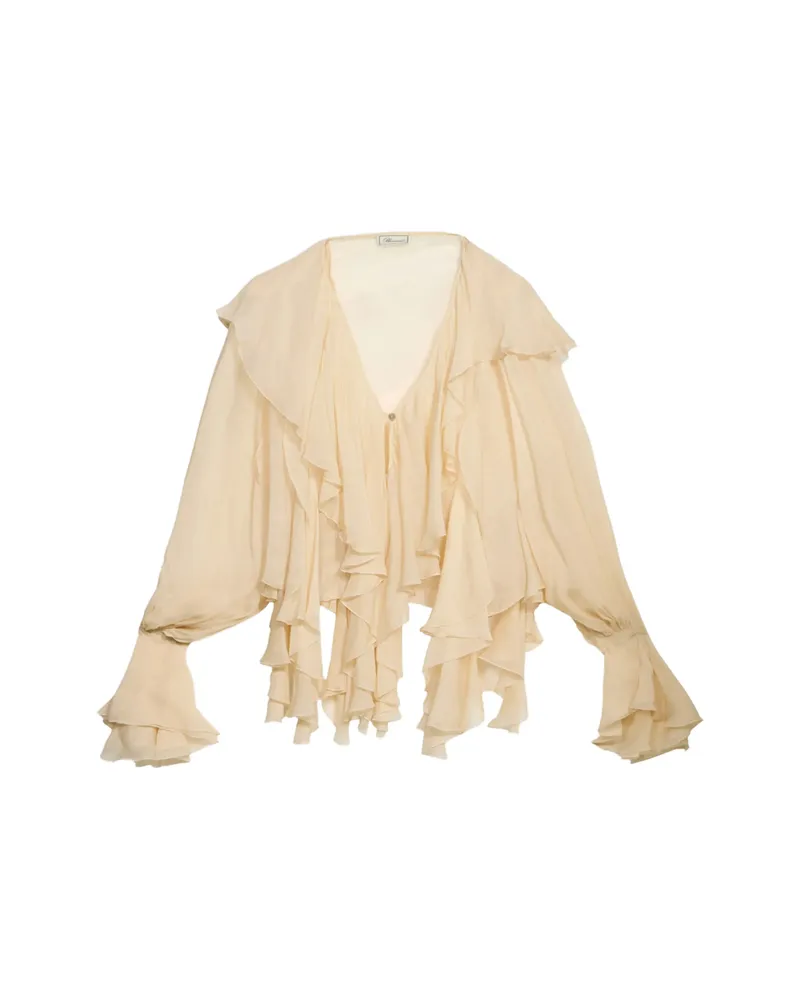 Blumarine Ruffled Crepe-de-chine Blouse Neutrals