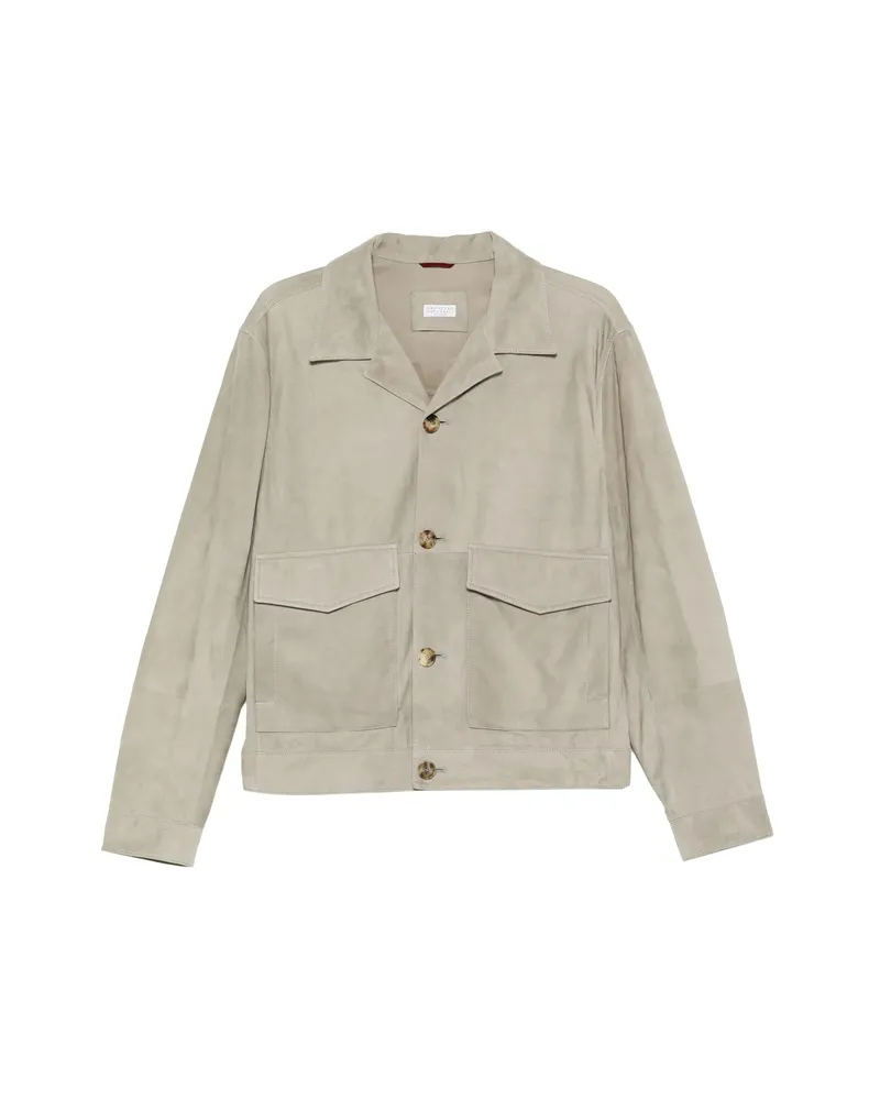 Brunello Cucinelli Pocket Leather Jacket Neutrals
