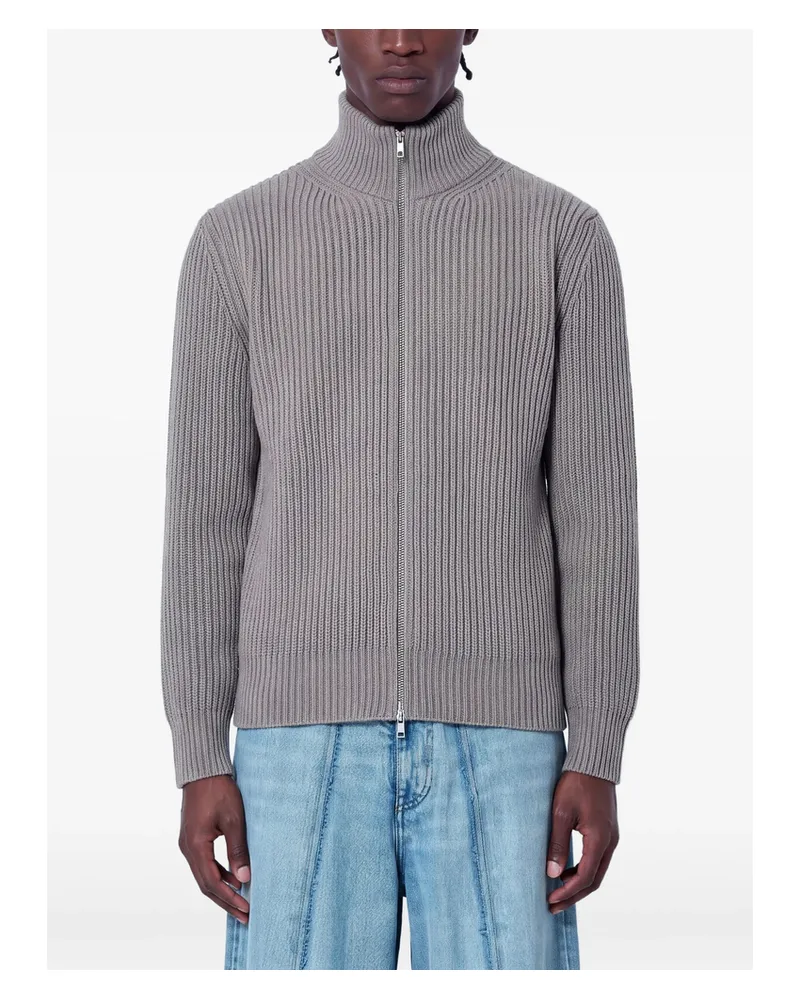 Maison Margiela Ribbed-knit Zip-up Sweater Grey