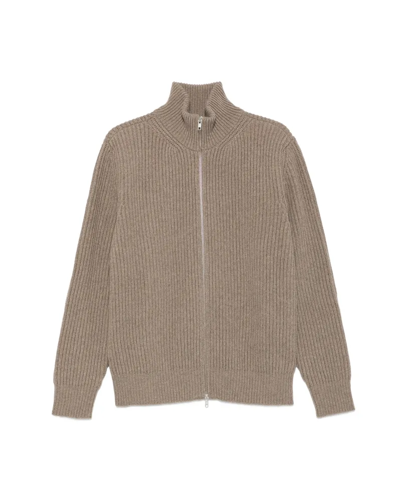 Maison Margiela Ribbed-knit Zip-up Sweater Grey