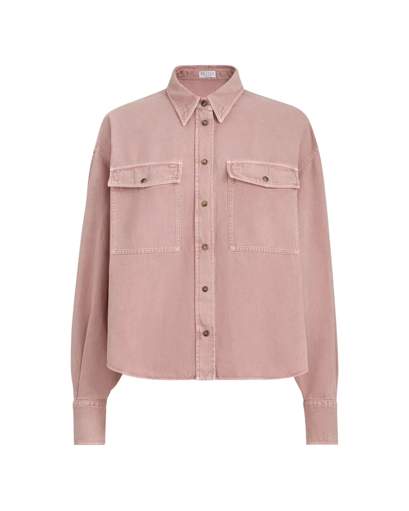 Brunello Cucinelli Garment-dyed Flap-pocket Shirt Pink