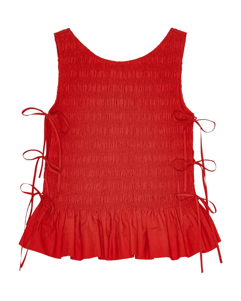 Ganni Chambray Seersucker Top Red