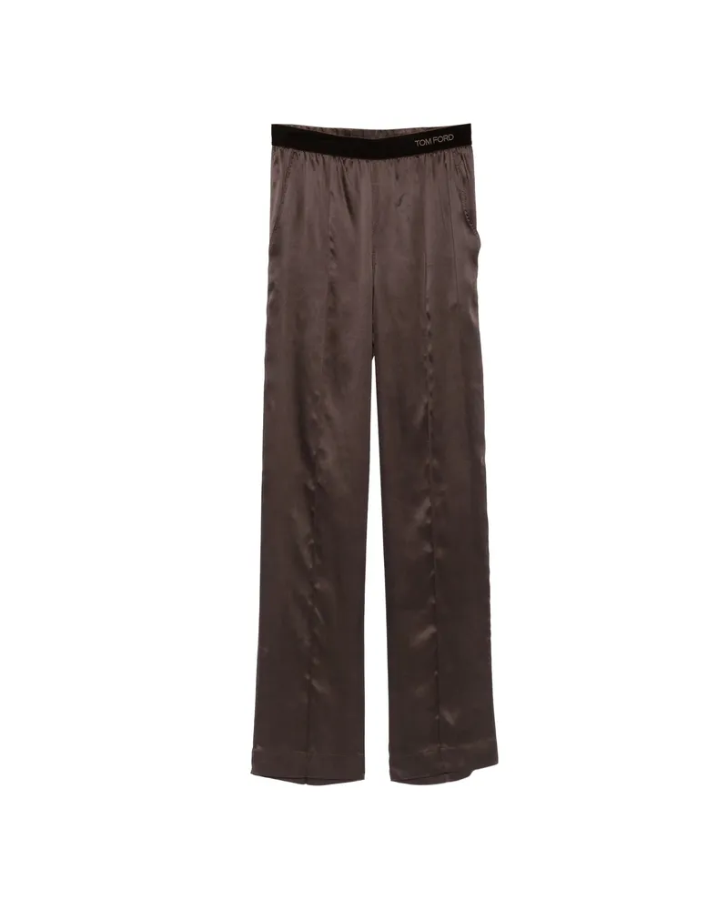 Tom Ford Silk Elasticated-waistband Trousers Brown