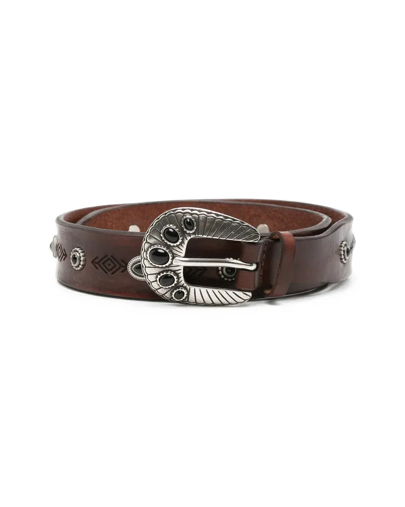Orciani Embellished Engraved-buckle Belt Brown