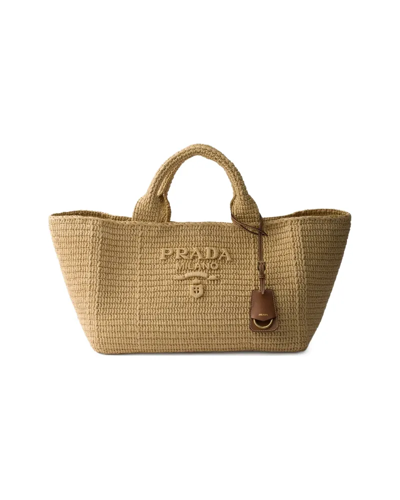Prada Large Crochet Tote Bag Neutrals