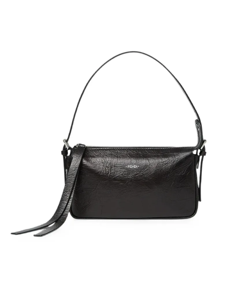 Fendi Small Zip Top Crinkled-leather Shoulder Bag Black