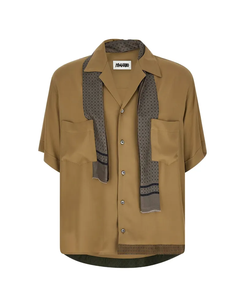 Magliano Pasolini Ascot-collar Bowling Shirt Neutrals