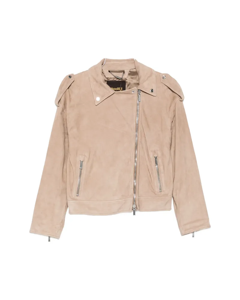MOORER Loette Zip-fastening Leather Jacket Neutrals