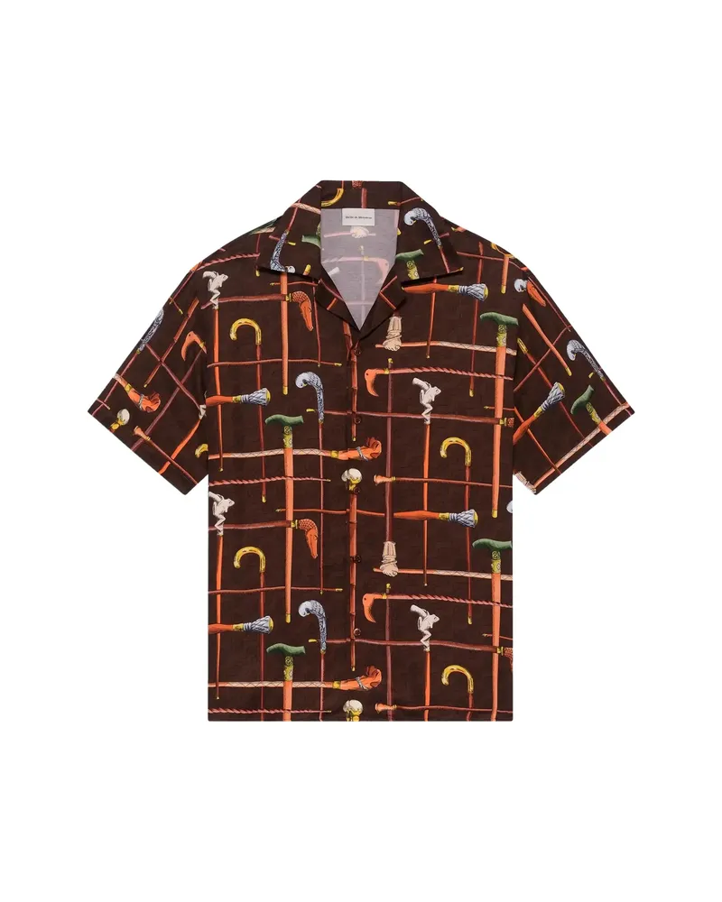 Drôle de Monsieur Spread-collar Print Shirt Brown