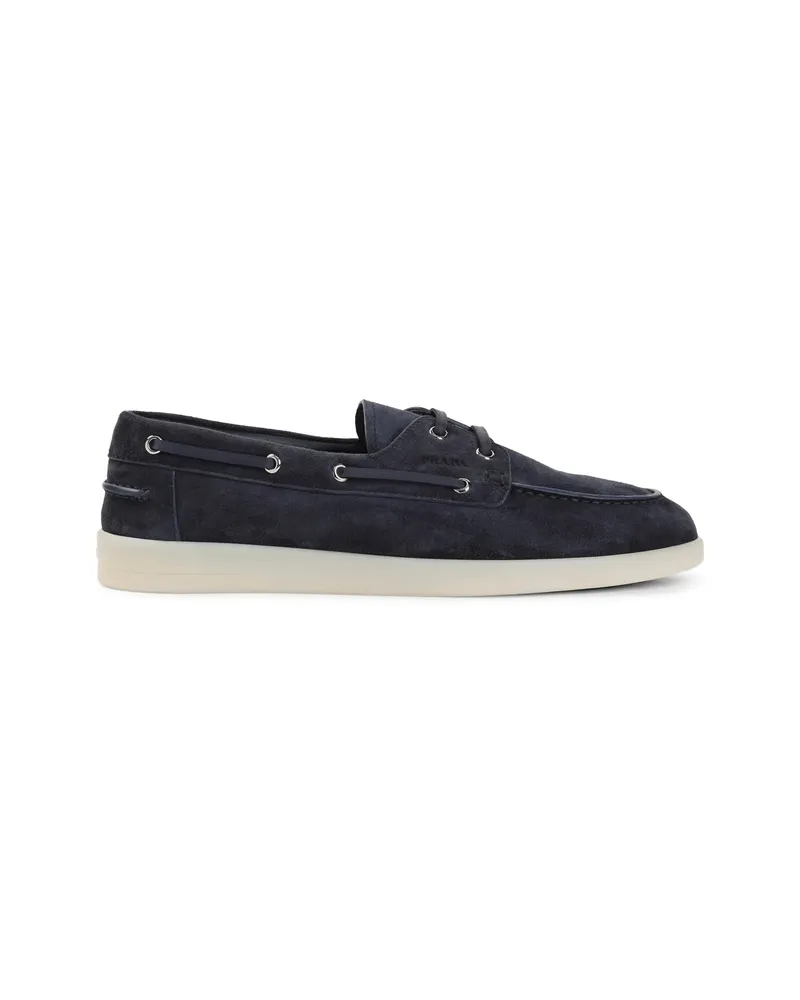 Prada Suede Boat Shoes Blue