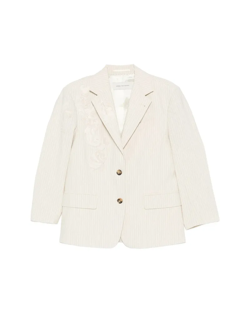 Dries van Noten Birdy Embroidered Pinstripe-pattern Blazer Neutrals