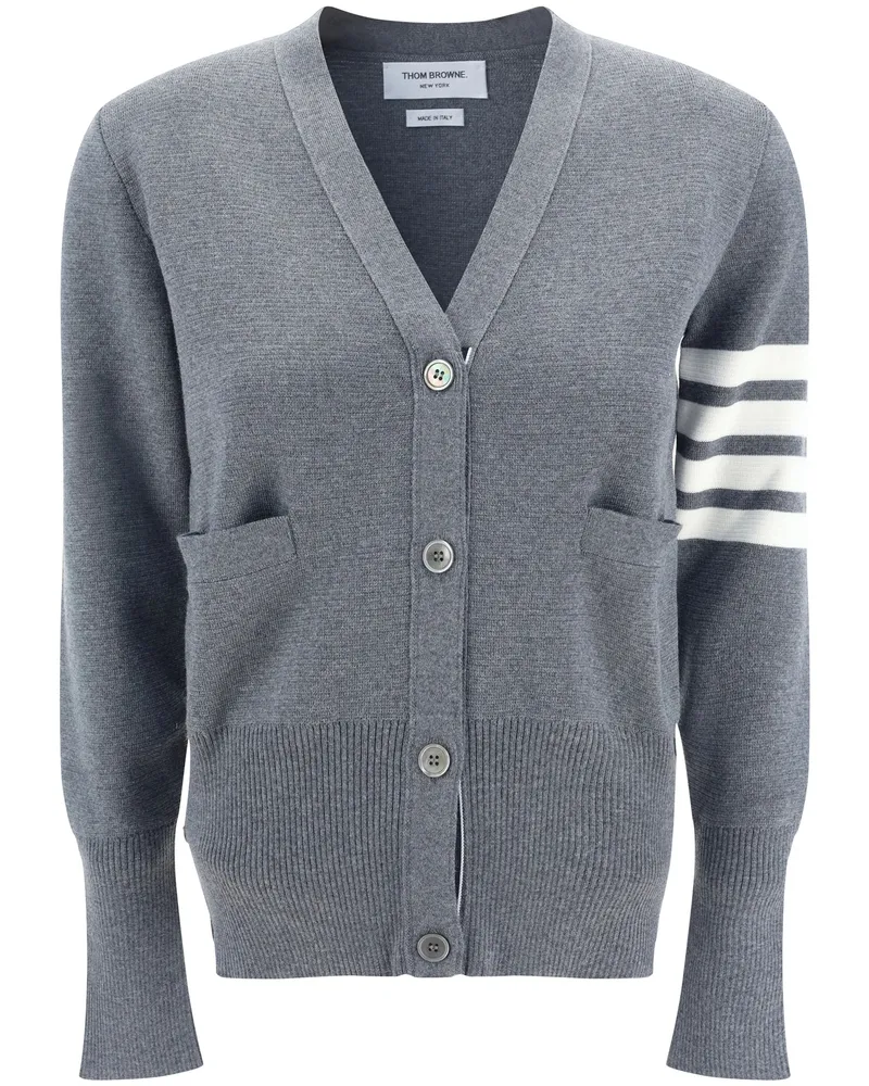 Thom Browne Milano Stitch V-Neck Merino Cardigan Grey