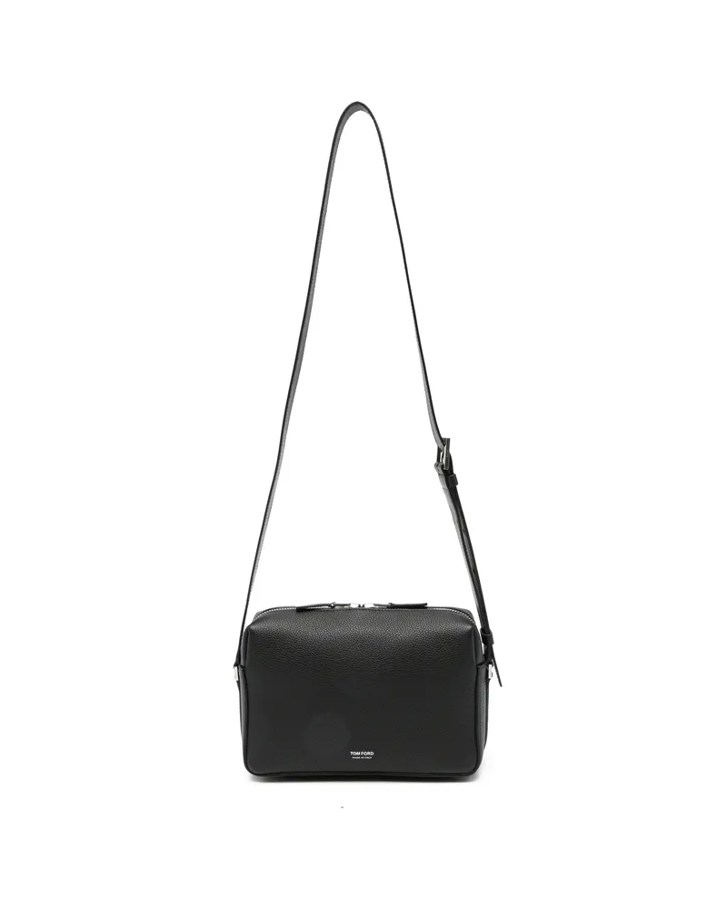 Tom Ford Grained-leather Logo-stamp Messenger Bag Black