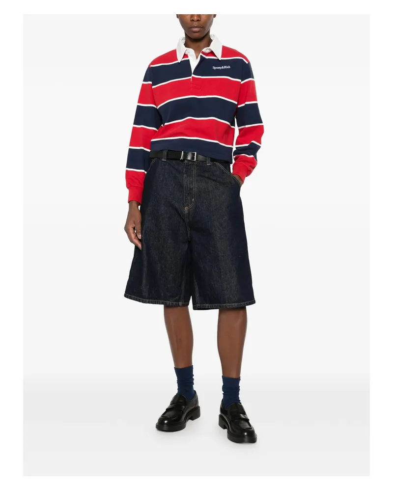 SPORTY & RICH Striped-pattern Polo Top Red