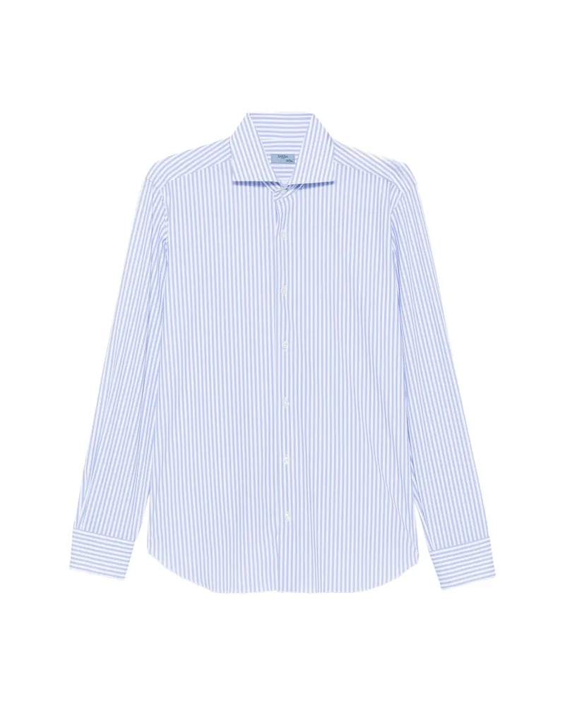BARBA Vertical-stripe Spread-collar Shirt Blue