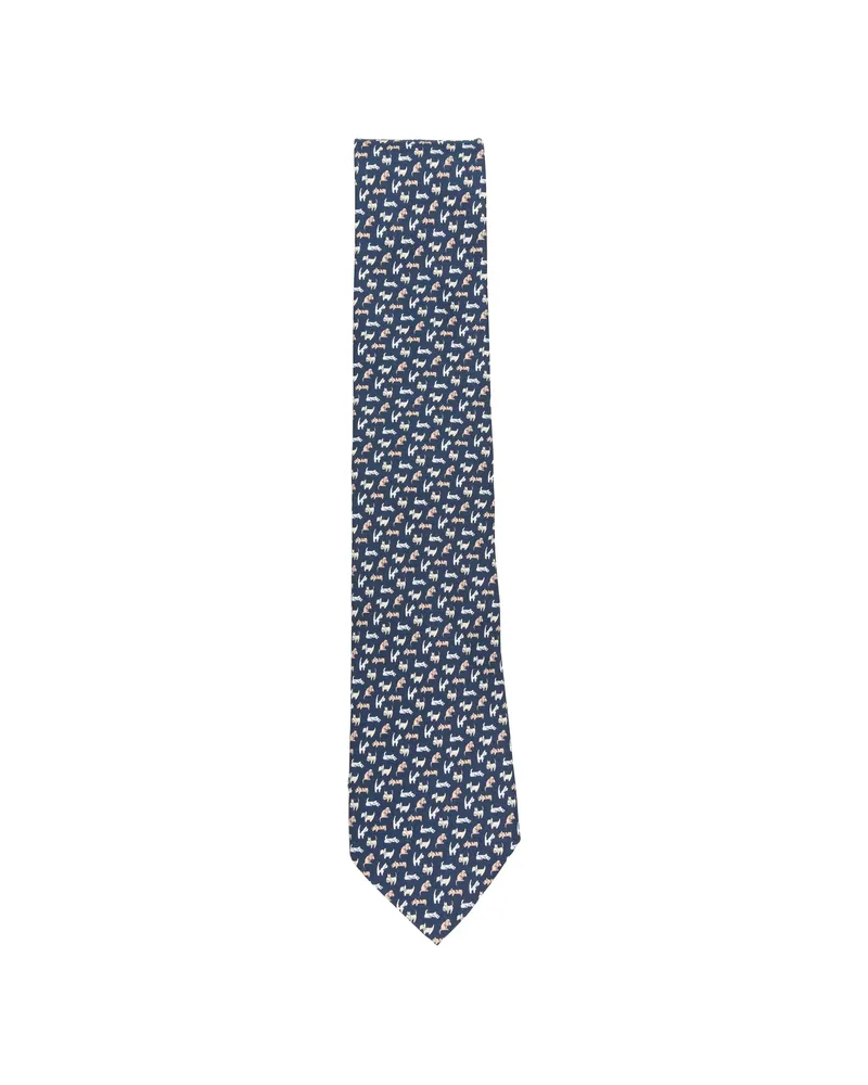 Ferragamo Dog-print Tie Blue