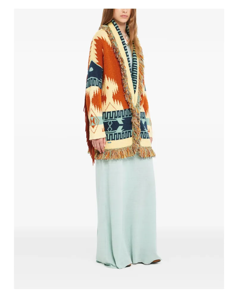 Alanui Golden Dusk Geometric-pattern Fringed Cardi-coat Orange