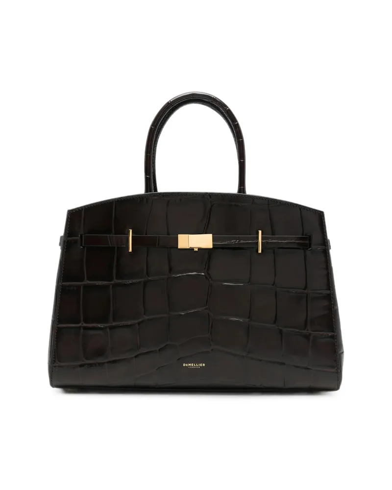 DeMELLIER Midi Hudson Croc-effect Leather Tote Bag Brown