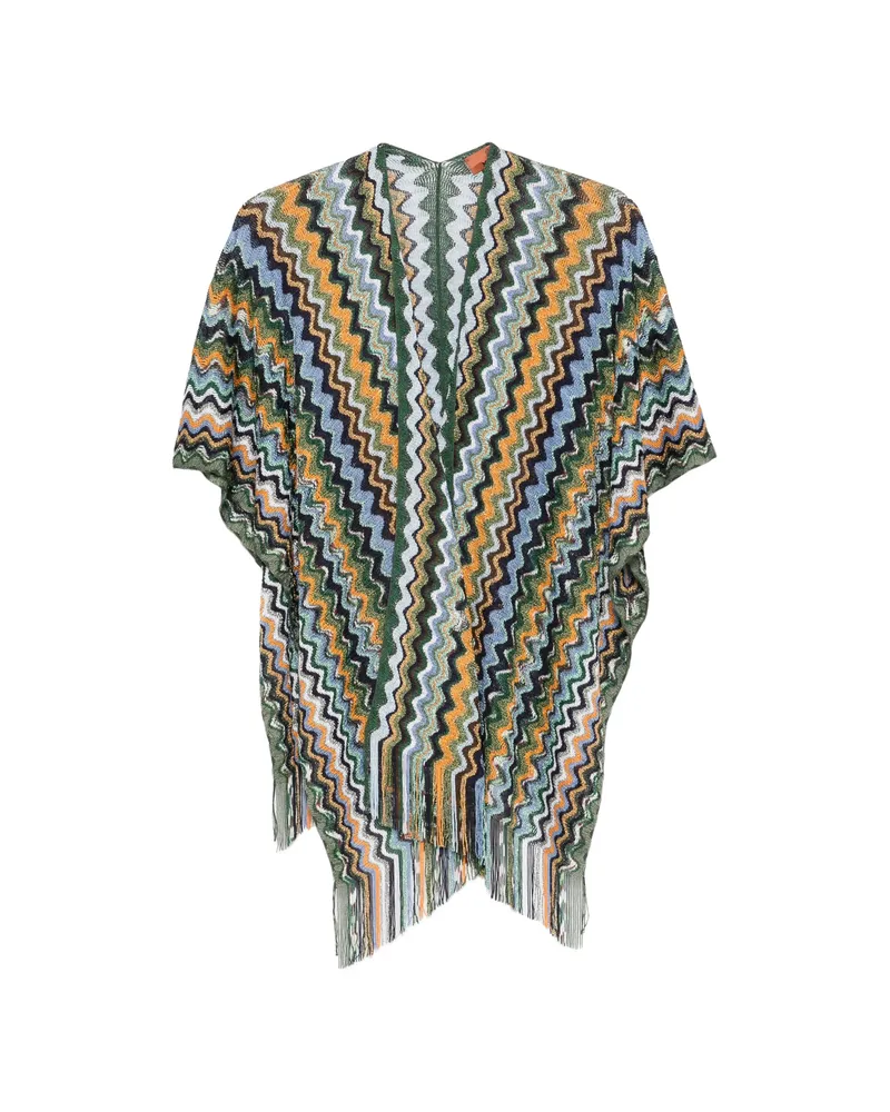 Missoni Zigzag-knit Fringed Poncho Green