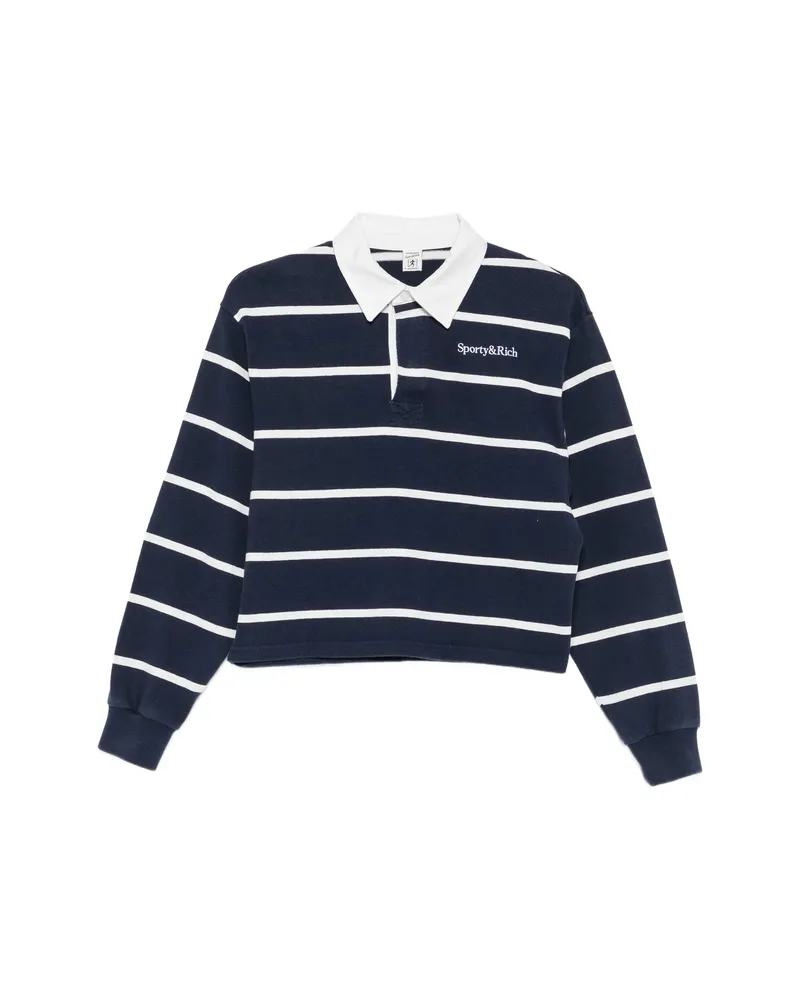 SPORTY & RICH Striped-pattern Cropped Rugby Shirt Blue