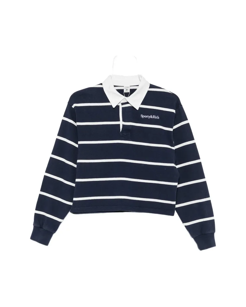 SPORTY & RICH Striped-pattern Cropped Rugby Shirt Blue