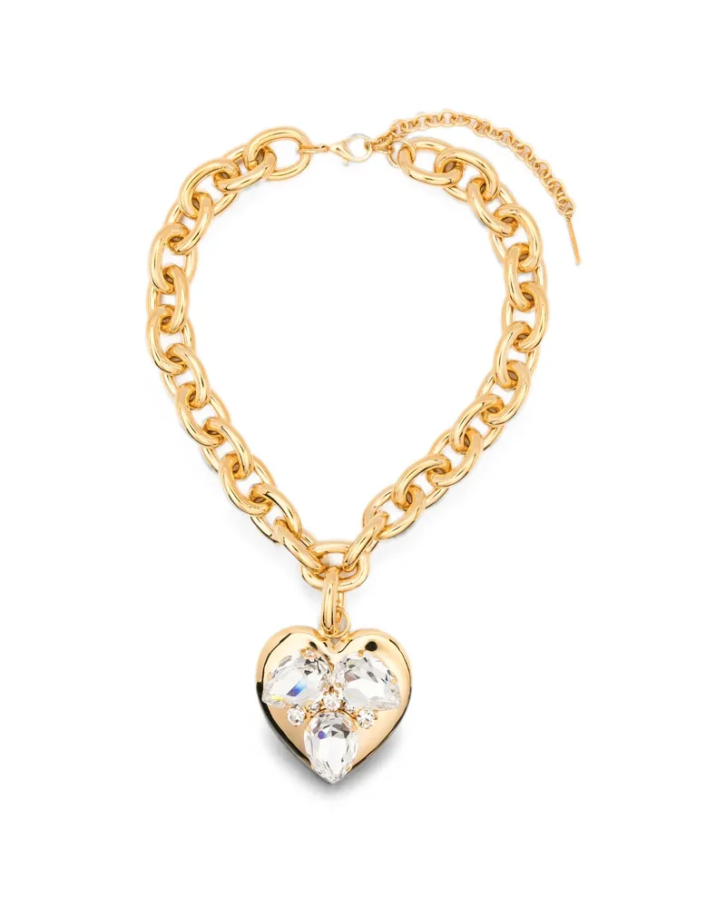 Alessandra Rich Crystal-embellished Heart-pendant Necklace Gold