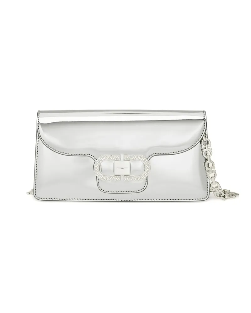 Ferragamo Mini Crystal-embellished Clutch Bag Silver