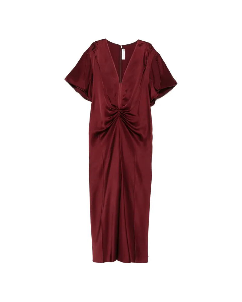Victoria Beckham V-neck Gathered Midi Dress Red