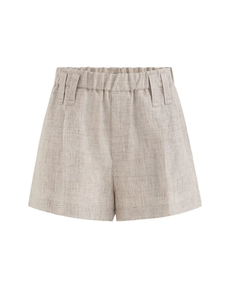 Brunello Cucinelli Sparkling Linen Baggy Shorts With Monili Neutrals