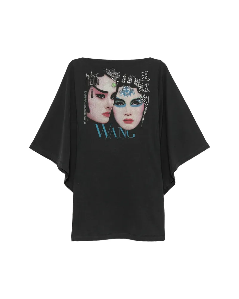 Alexander Wang Graphic-print Cape-sleeve Mini Dress Black