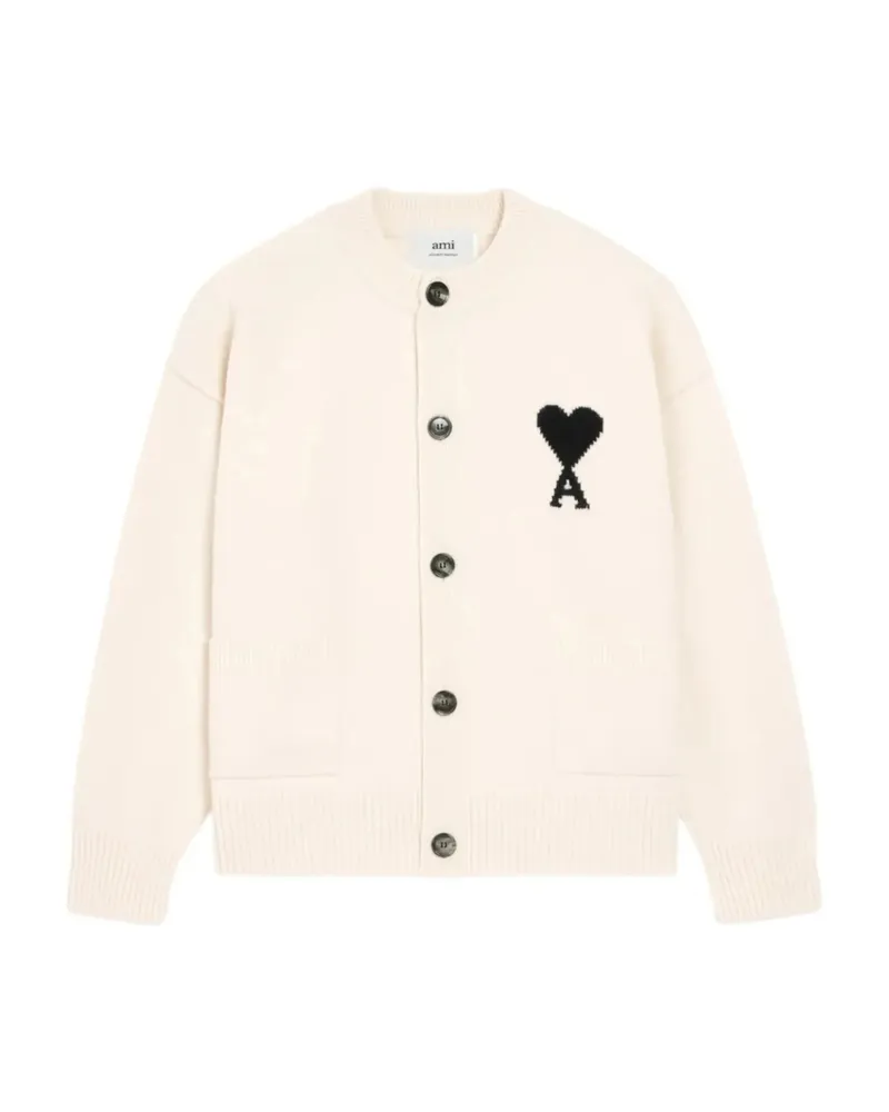 AMI Paris Ami De Coeur Wool Cardigan Neutrals