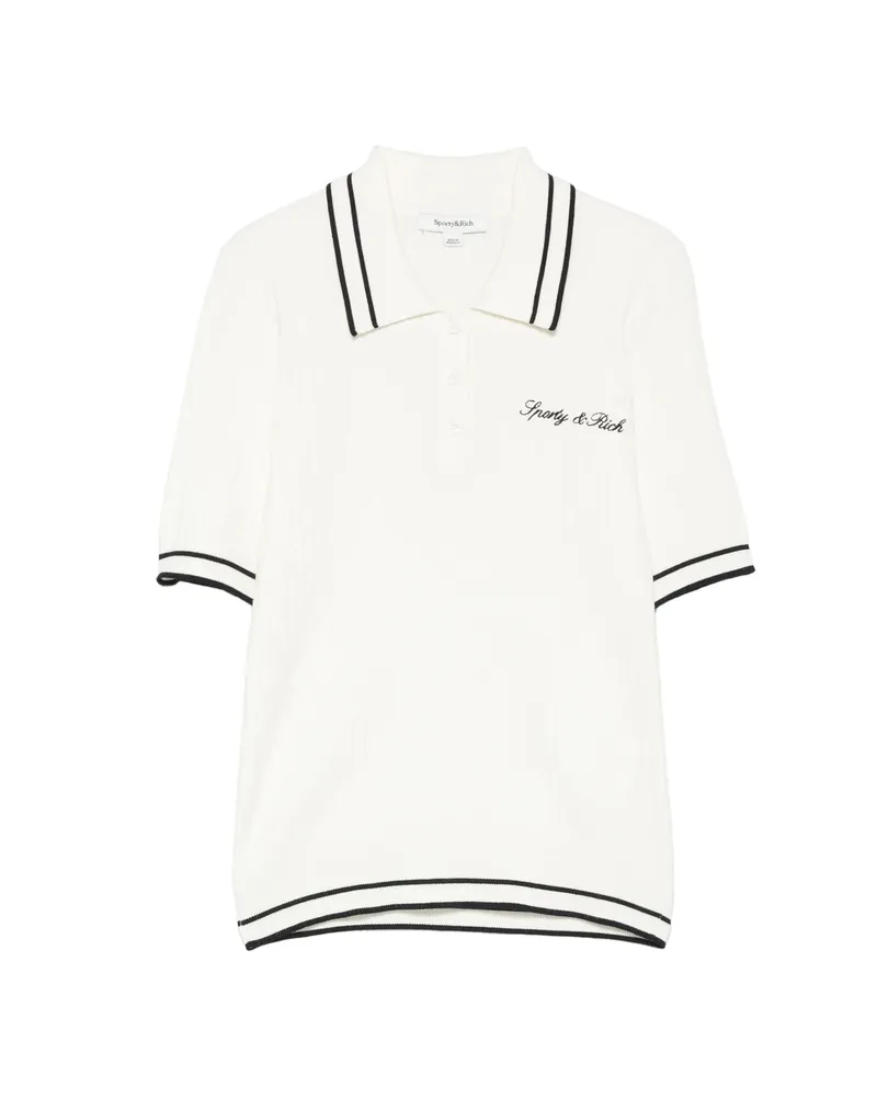 SPORTY & RICH Cable-knit Embroidered Polo Shirt Neutrals