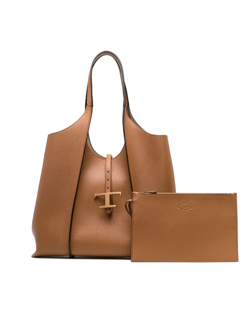 TOD'S Medium T Timeless Leather Tote Bag Brown