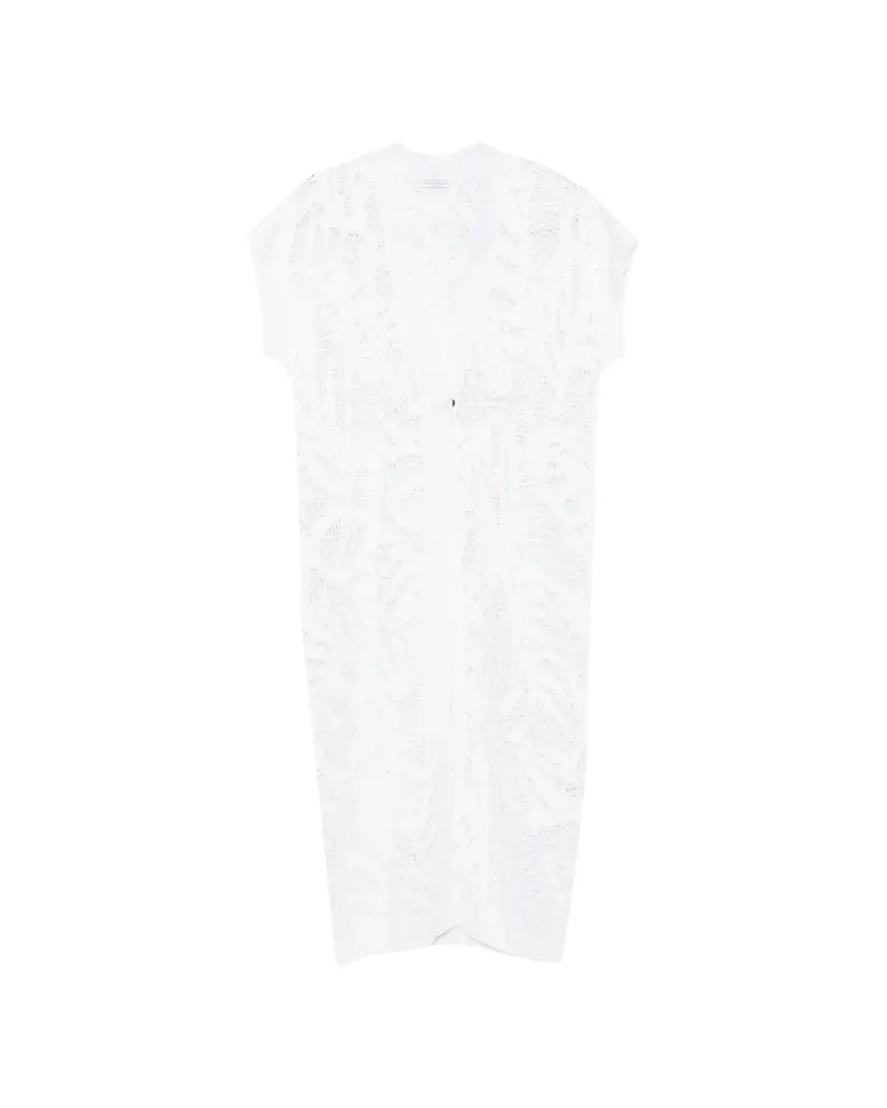 Brunello Cucinelli Sequin-embellished Open-knit Cardigan White