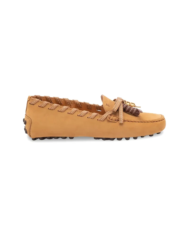 TOD'S Braided Tassel Leather Loafers Neutrals