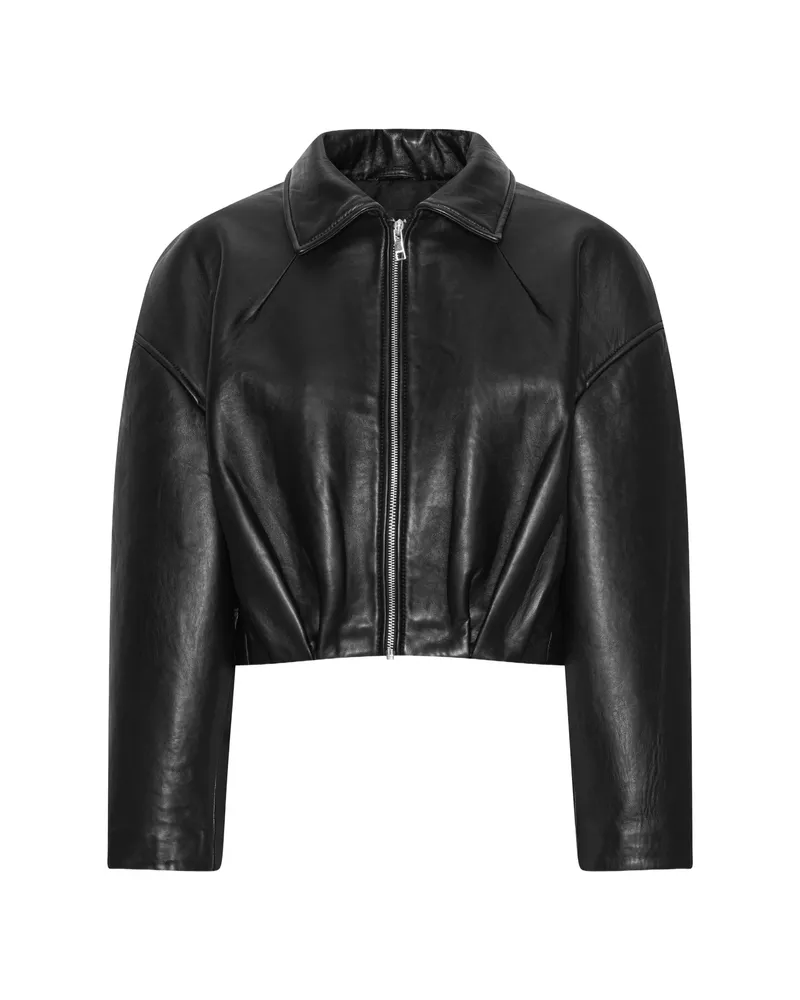 ROTATE Birger Christensen Collared Leather Jacket Black
