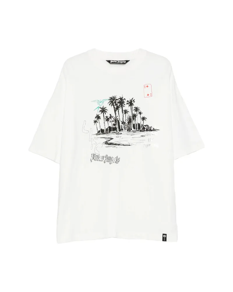 Palm Angels Graphic-print Rhinestone-embellished T-shirt White