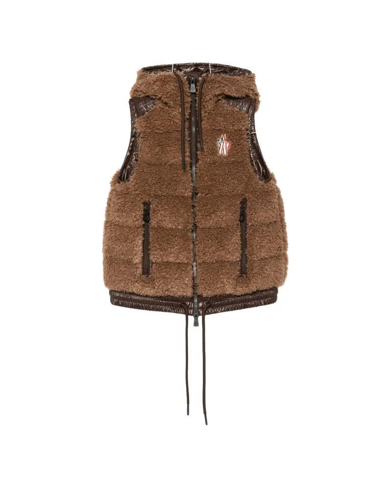 Moncler Fleece Hooded Gilet Brown