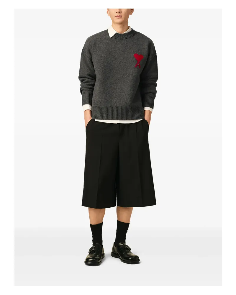 AMI Paris Ami De Coeur Crew-neck Wool Sweater Grey