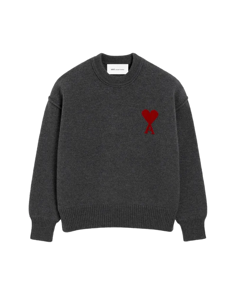 AMI Paris Ami De Coeur Crew-neck Wool Sweater Grey